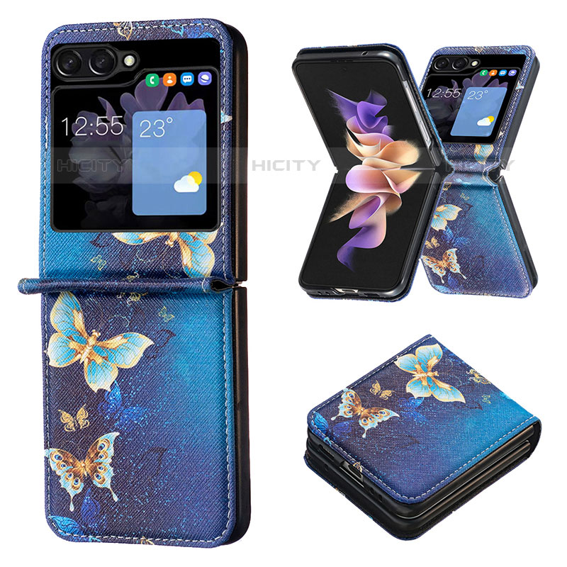 Coque Luxe Cuir et Plastique Housse Etui Mat BF1 pour Samsung Galaxy Z Flip5 5G Bleu Plus