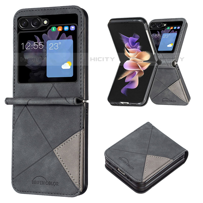 Coque Luxe Cuir et Plastique Housse Etui Mat BF3 pour Samsung Galaxy Z Flip5 5G Noir Plus