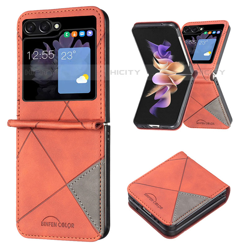 Coque Luxe Cuir et Plastique Housse Etui Mat BF3 pour Samsung Galaxy Z Flip5 5G Orange Plus