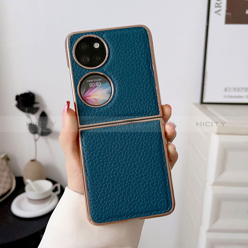 Coque Luxe Cuir et Plastique Housse Etui Mat BH1 pour Huawei P60 Pocket Bleu Plus