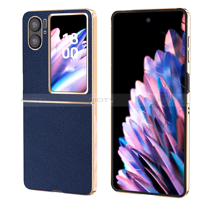 Coque Luxe Cuir et Plastique Housse Etui Mat BH1 pour Oppo Find N2 Flip 5G Bleu Plus