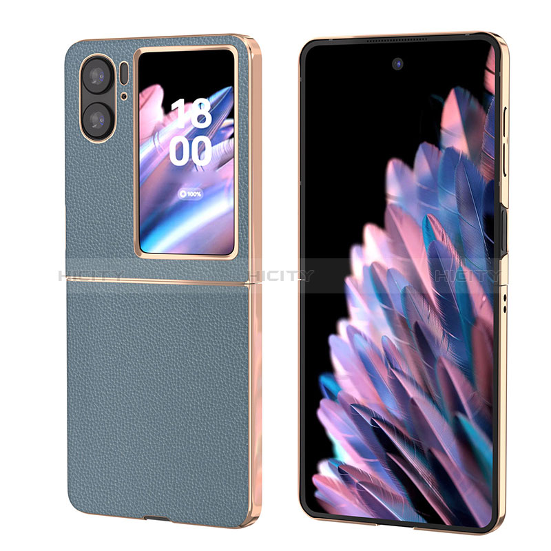 Coque Luxe Cuir et Plastique Housse Etui Mat BH1 pour Oppo Find N2 Flip 5G Bleu Clair Plus