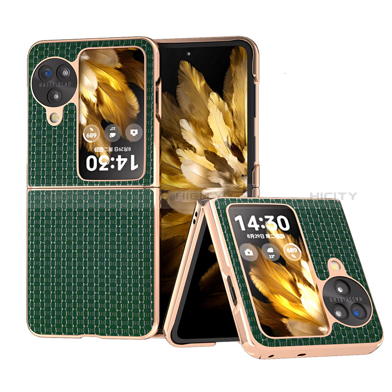 Coque Luxe Cuir et Plastique Housse Etui Mat BH10 pour Oppo Find N3 Flip 5G Vert Plus