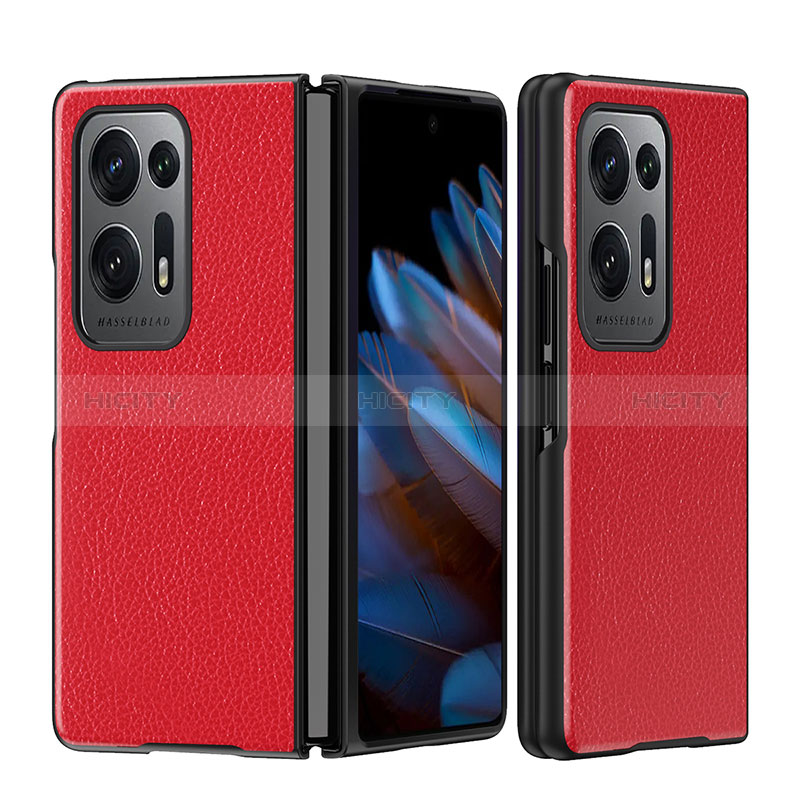 Coque Luxe Cuir et Plastique Housse Etui Mat BH14 pour Oppo Find N2 5G Rouge Plus