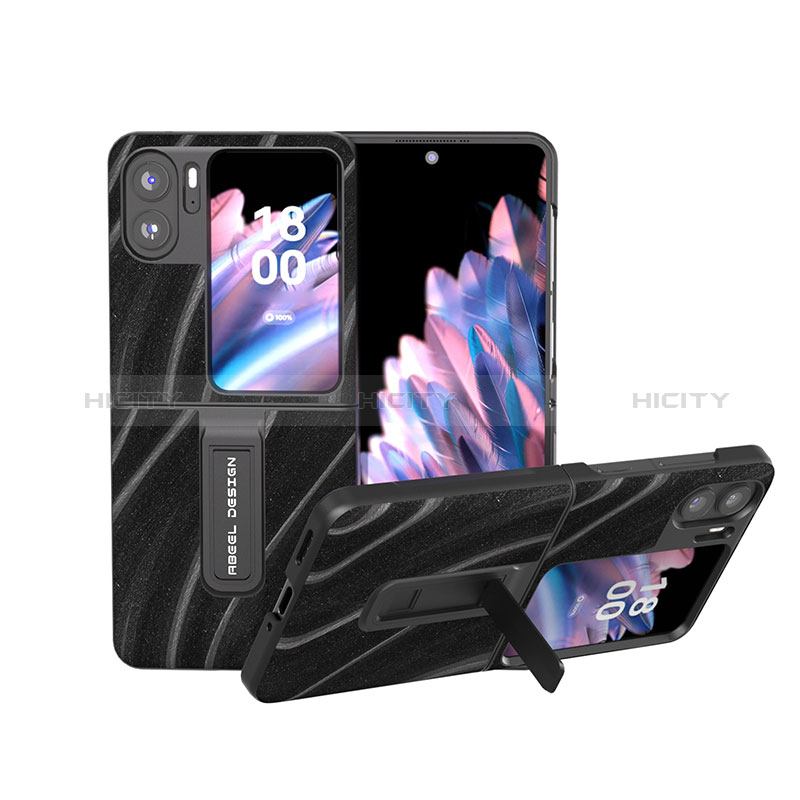 Coque Luxe Cuir et Plastique Housse Etui Mat BH15 pour Oppo Find N2 Flip 5G Noir Plus