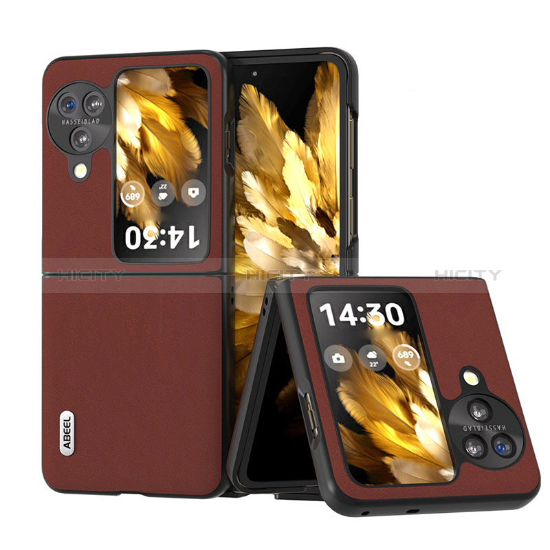 Coque Luxe Cuir et Plastique Housse Etui Mat BH15 pour Oppo Find N3 Flip 5G Marron Plus