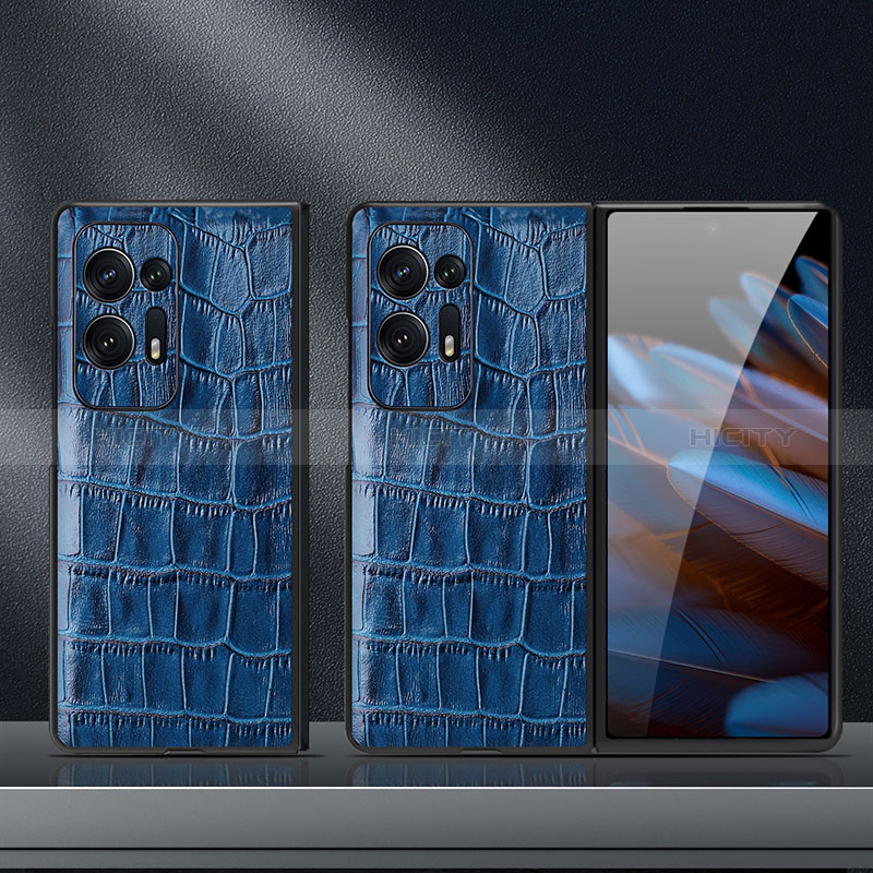 Coque Luxe Cuir et Plastique Housse Etui Mat BH16 pour Oppo Find N2 5G Bleu Plus