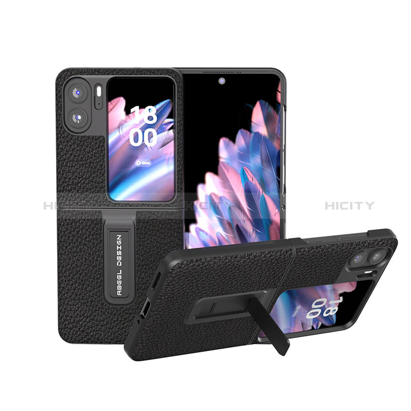 Coque Luxe Cuir et Plastique Housse Etui Mat BH16 pour Oppo Find N2 Flip 5G Noir Plus