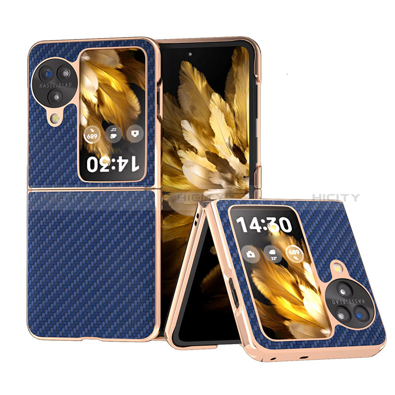 Coque Luxe Cuir et Plastique Housse Etui Mat BH17 pour Oppo Find N3 Flip 5G Bleu Plus