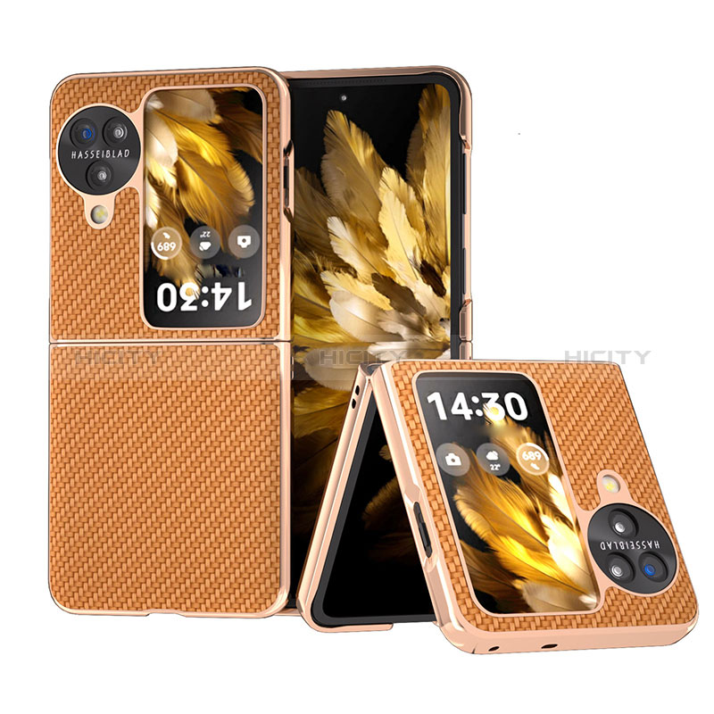 Coque Luxe Cuir et Plastique Housse Etui Mat BH17 pour Oppo Find N3 Flip 5G Brun Clair Plus