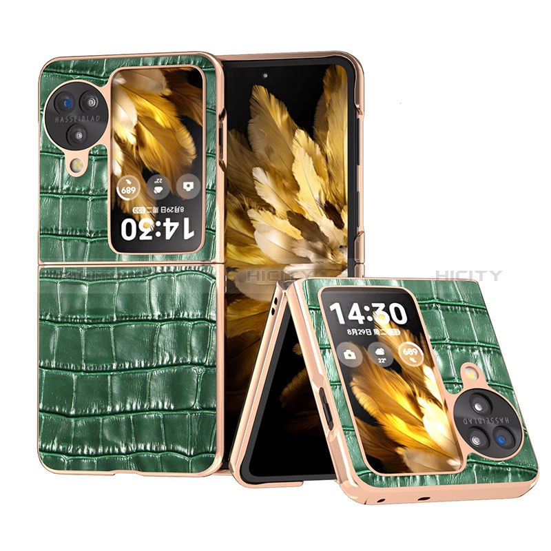 Coque Luxe Cuir et Plastique Housse Etui Mat BH19 pour Oppo Find N3 Flip 5G Vert Plus