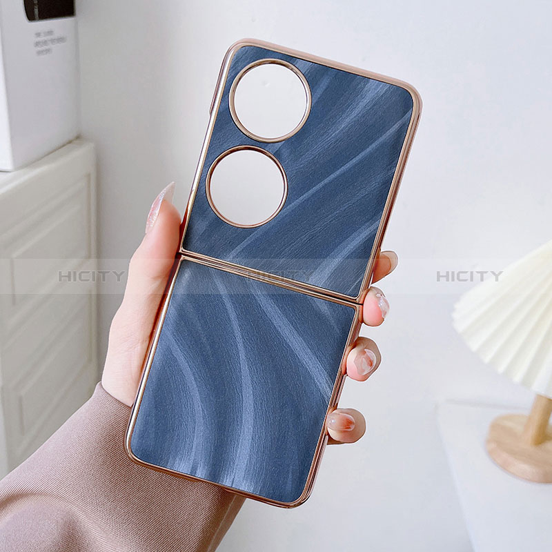 Coque Luxe Cuir et Plastique Housse Etui Mat BH2 pour Huawei P50 Pocket Bleu Plus