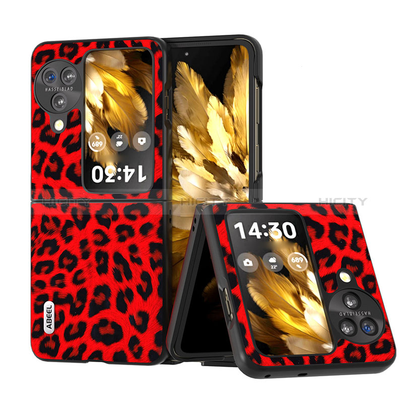 Coque Luxe Cuir et Plastique Housse Etui Mat BH22 pour Oppo Find N3 Flip 5G Rouge Plus