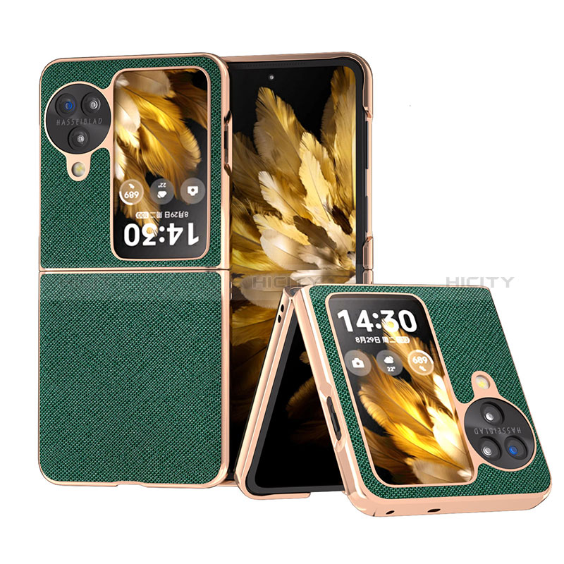 Coque Luxe Cuir et Plastique Housse Etui Mat BH26 pour Oppo Find N3 Flip 5G Vert Plus