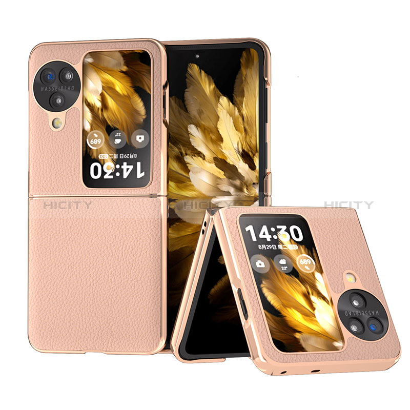 Coque Luxe Cuir et Plastique Housse Etui Mat BH27 pour Oppo Find N3 Flip 5G Or Rose Plus