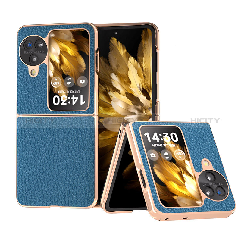 Coque Luxe Cuir et Plastique Housse Etui Mat BH28 pour Oppo Find N3 Flip 5G Bleu Plus