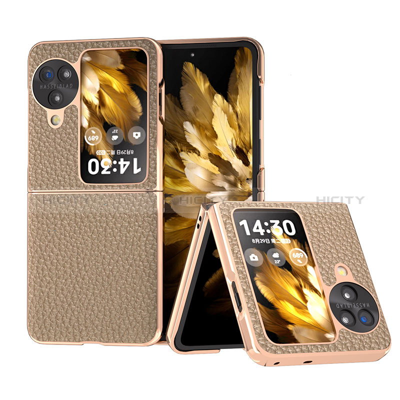 Coque Luxe Cuir et Plastique Housse Etui Mat BH28 pour Oppo Find N3 Flip 5G Kaki Plus