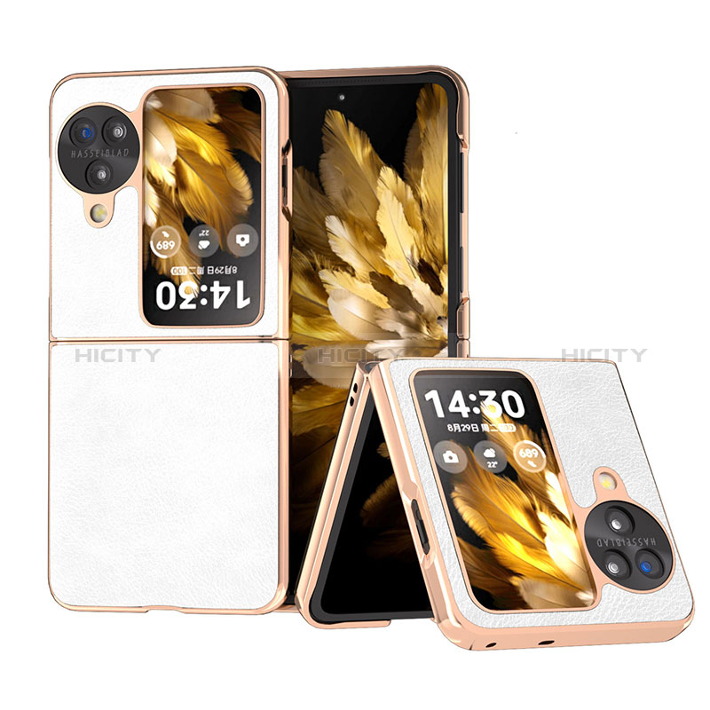 Coque Luxe Cuir et Plastique Housse Etui Mat BH29 pour Oppo Find N3 Flip 5G Blanc Plus