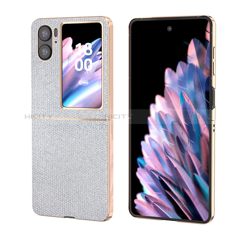 Coque Luxe Cuir et Plastique Housse Etui Mat BH3 pour Oppo Find N2 Flip 5G Argent Plus