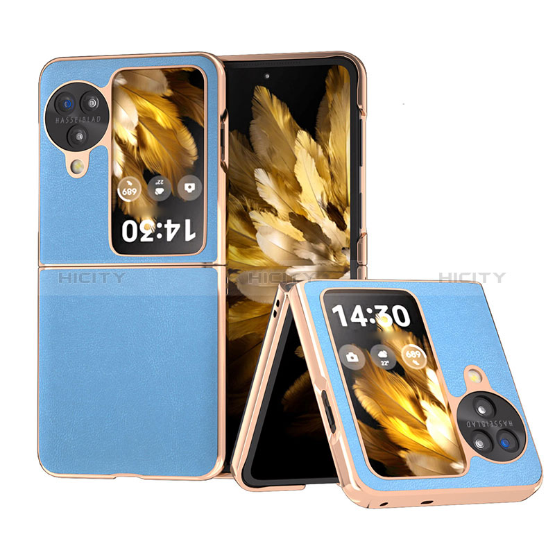 Coque Luxe Cuir et Plastique Housse Etui Mat BH30 pour Oppo Find N3 Flip 5G Bleu Ciel Plus