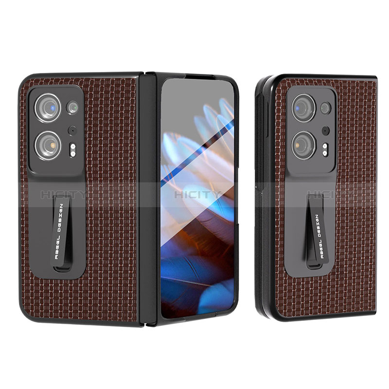 Coque Luxe Cuir et Plastique Housse Etui Mat BH4 pour Oppo Find N2 5G Marron Plus