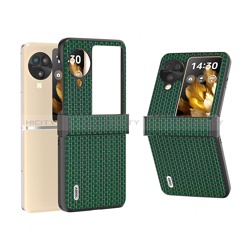 Coque Luxe Cuir et Plastique Housse Etui Mat BH4 pour Oppo Find N3 Flip 5G Vert Plus