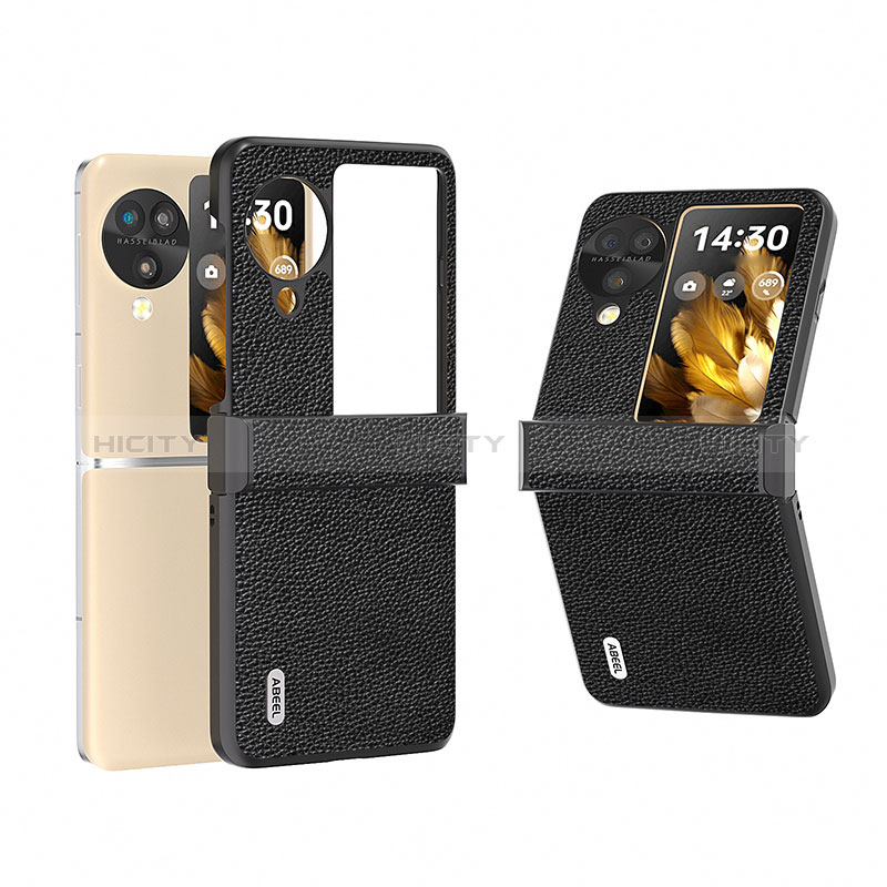 Coque Luxe Cuir et Plastique Housse Etui Mat BH5 pour Oppo Find N3 Flip 5G Noir Plus