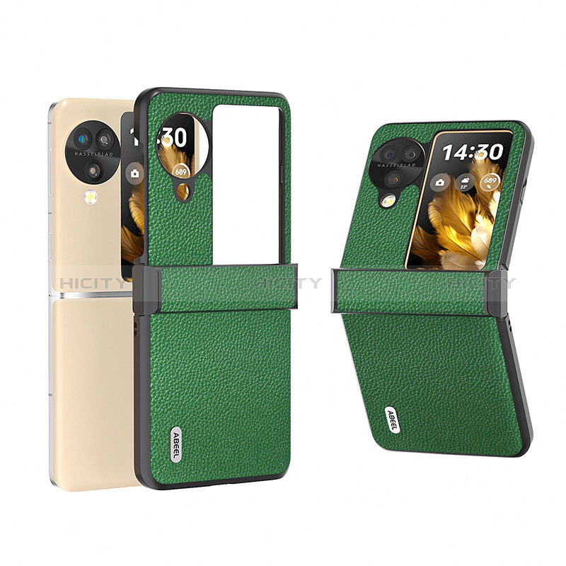 Coque Luxe Cuir et Plastique Housse Etui Mat BH5 pour Oppo Find N3 Flip 5G Vert Plus