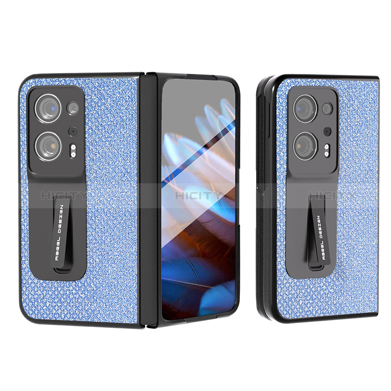 Coque Luxe Cuir et Plastique Housse Etui Mat BH6 pour Oppo Find N2 5G Bleu Plus