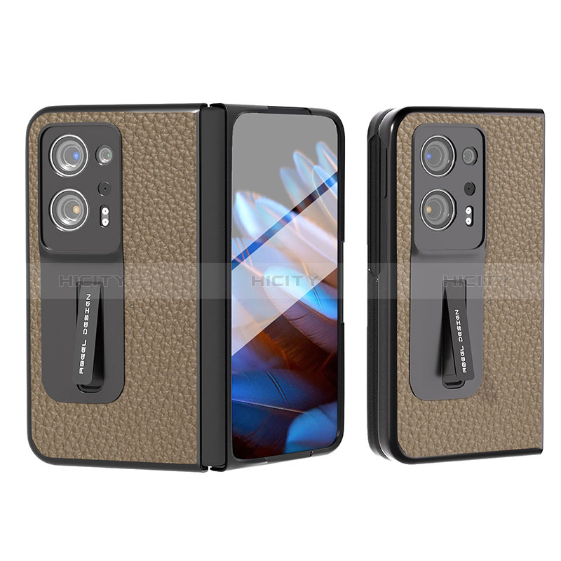 Coque Luxe Cuir et Plastique Housse Etui Mat BH8 pour Oppo Find N2 5G Marron Plus