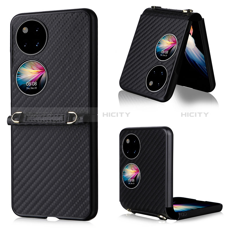 Coque Luxe Cuir et Plastique Housse Etui Mat BY1 pour Huawei P50 Pocket Noir Plus