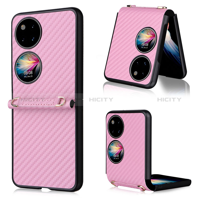 Coque Luxe Cuir et Plastique Housse Etui Mat BY1 pour Huawei P50 Pocket Rose Plus