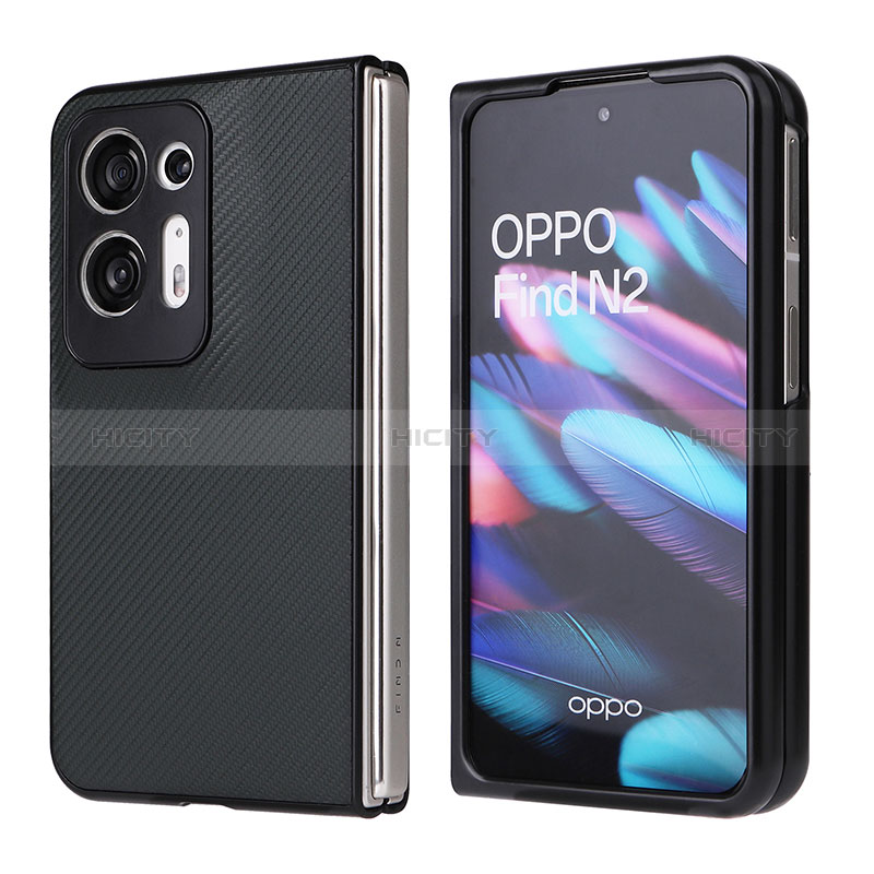 Coque Luxe Cuir et Plastique Housse Etui Mat BY1 pour Oppo Find N2 5G Gris Fonce Plus