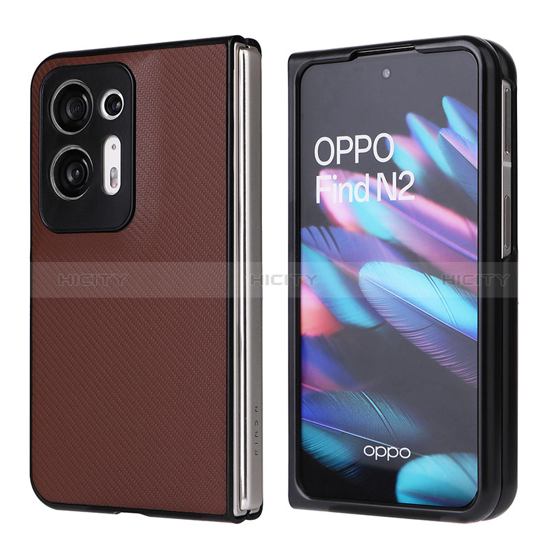 Coque Luxe Cuir et Plastique Housse Etui Mat BY1 pour Oppo Find N2 5G Marron Plus