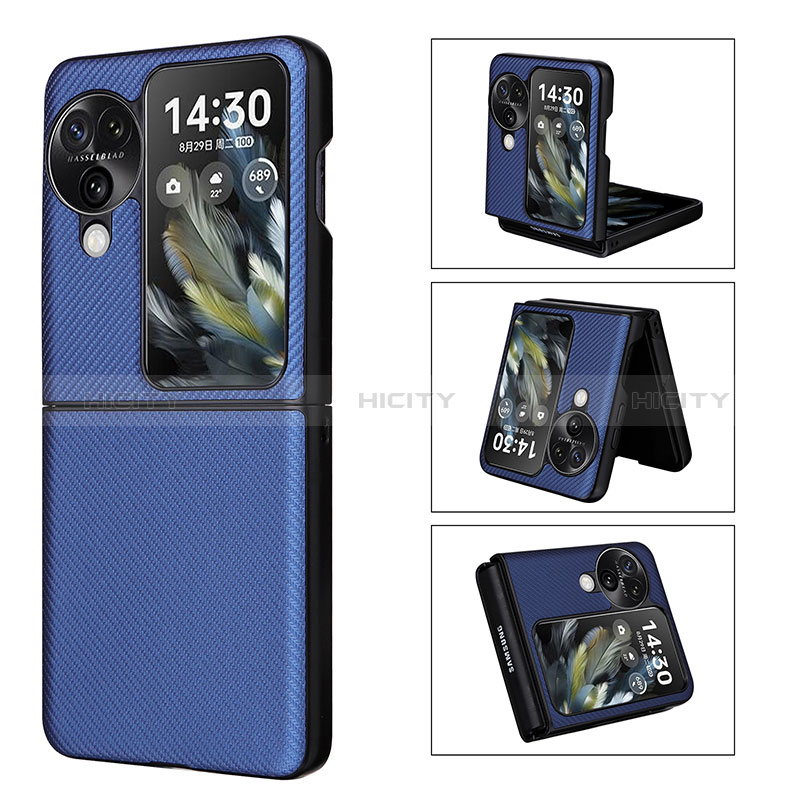 Coque Luxe Cuir et Plastique Housse Etui Mat BY1 pour Oppo Find N3 Flip 5G Bleu Plus