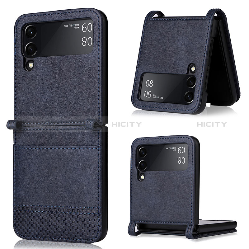 Coque Luxe Cuir et Plastique Housse Etui Mat BY1 pour Samsung Galaxy Z Flip3 5G Bleu Plus