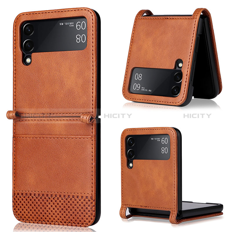 Coque Luxe Cuir et Plastique Housse Etui Mat BY1 pour Samsung Galaxy Z Flip3 5G Marron Plus