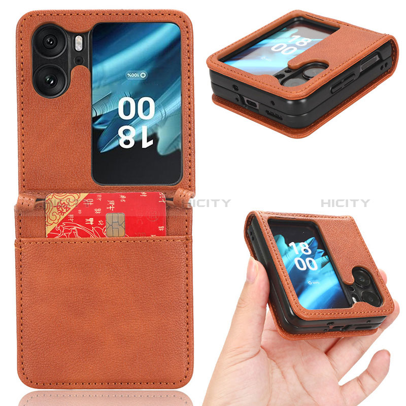 Coque Luxe Cuir et Plastique Housse Etui Mat BY2 pour Oppo Find N2 Flip 5G Marron Plus