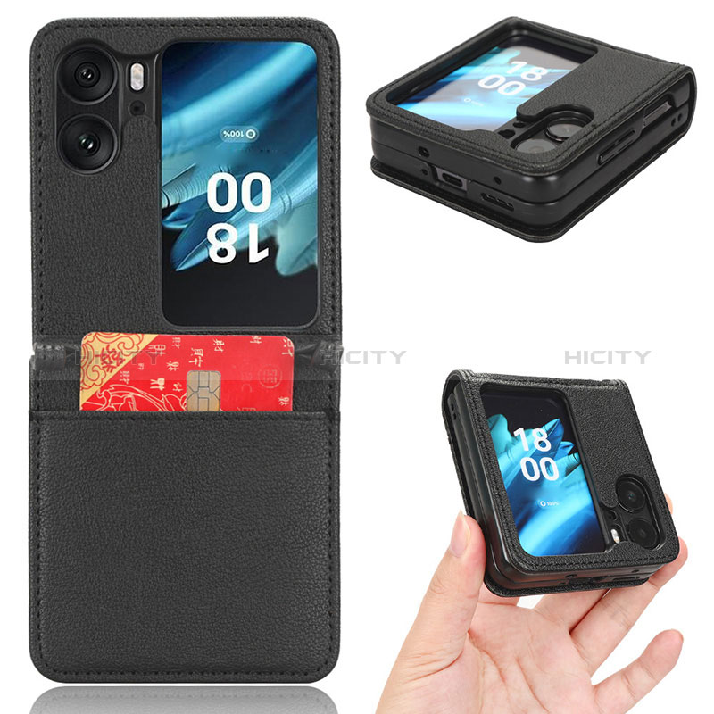 Coque Luxe Cuir et Plastique Housse Etui Mat BY2 pour Oppo Find N2 Flip 5G Noir Plus