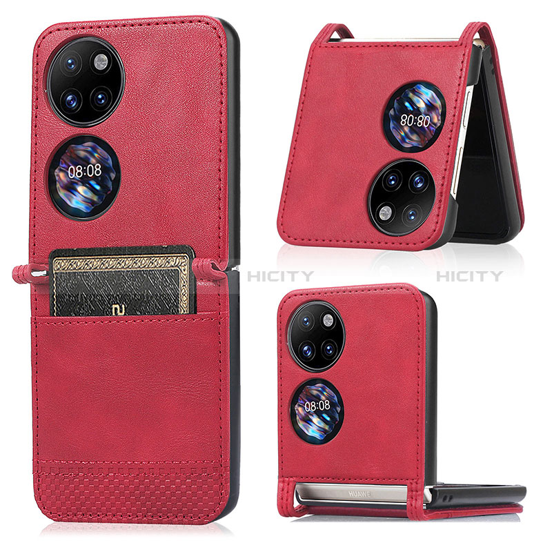 Coque Luxe Cuir et Plastique Housse Etui Mat BY3 pour Huawei P50 Pocket Rouge Plus