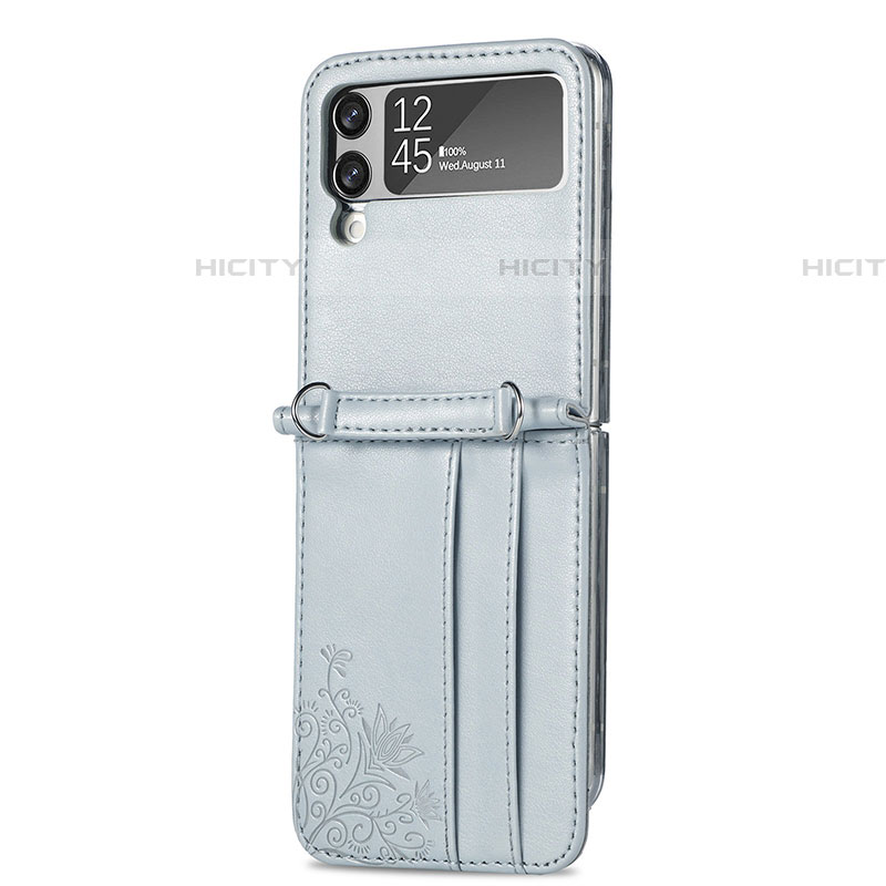 Coque Luxe Cuir et Plastique Housse Etui Mat C01 pour Samsung Galaxy Z Flip4 5G Gris Plus