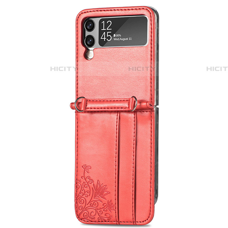 Coque Luxe Cuir et Plastique Housse Etui Mat C01 pour Samsung Galaxy Z Flip4 5G Rouge Plus