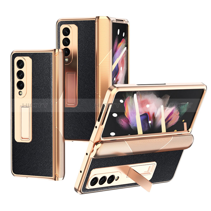 Coque Luxe Cuir et Plastique Housse Etui Mat C01 pour Samsung Galaxy Z Fold3 5G Noir Plus