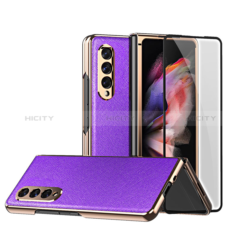 Coque Luxe Cuir et Plastique Housse Etui Mat C02 pour Samsung Galaxy Z Fold3 5G Violet Plus