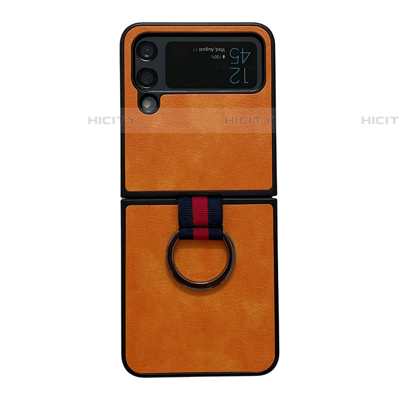 Coque Luxe Cuir et Plastique Housse Etui Mat C04 pour Samsung Galaxy Z Flip4 5G Orange Plus