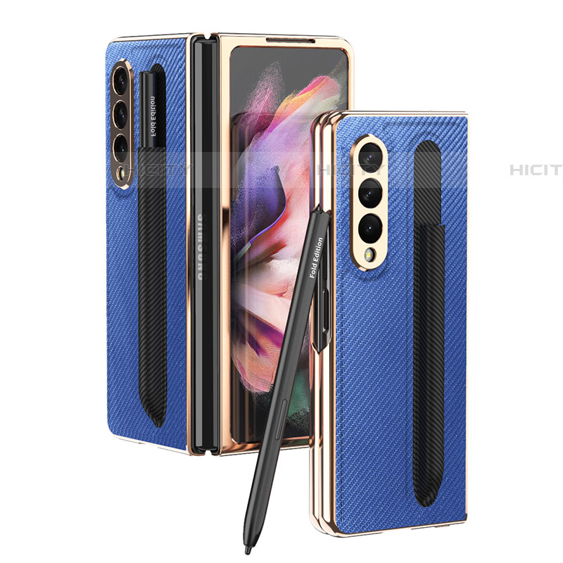 Coque Luxe Cuir et Plastique Housse Etui Mat C04 pour Samsung Galaxy Z Fold4 5G Bleu Plus