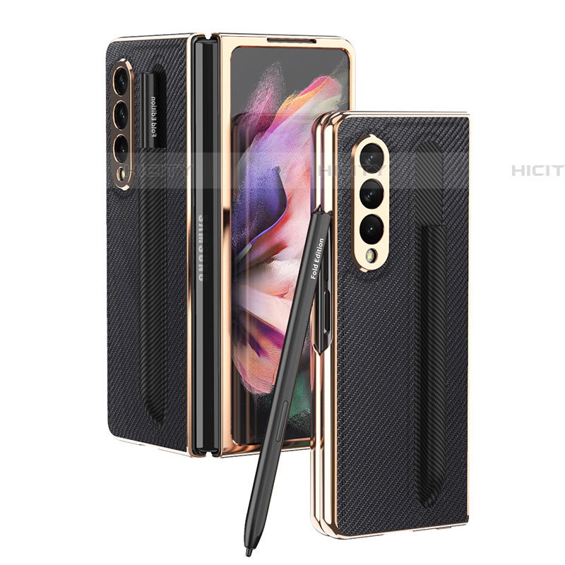 Coque Luxe Cuir et Plastique Housse Etui Mat C04 pour Samsung Galaxy Z Fold4 5G Noir Plus