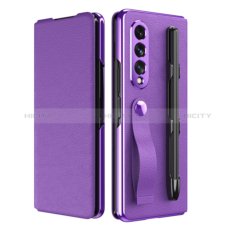 Coque Luxe Cuir et Plastique Housse Etui Mat C06 pour Samsung Galaxy Z Fold3 5G Violet Plus