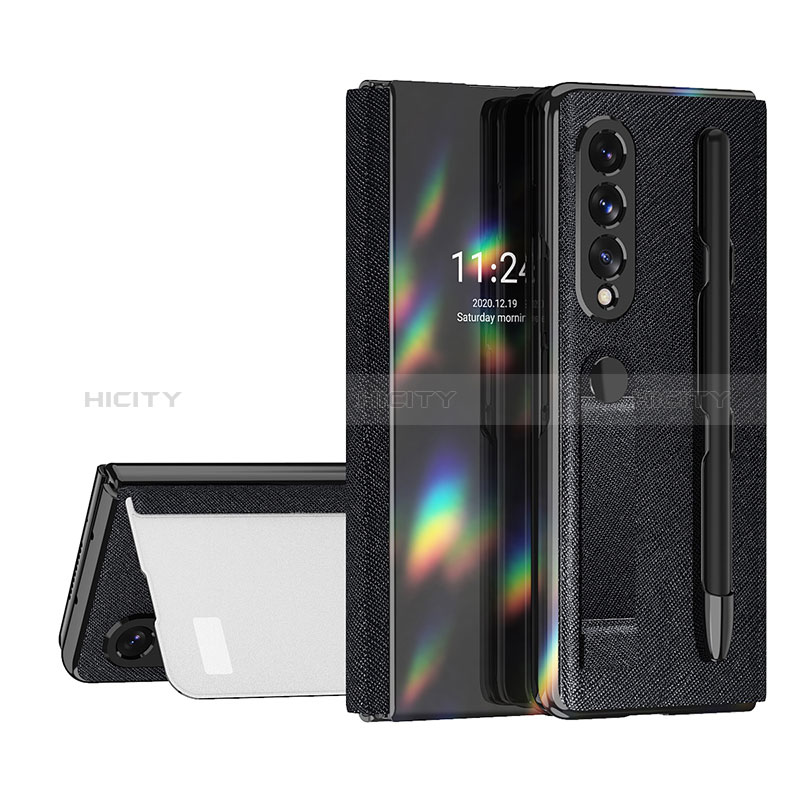 Coque Luxe Cuir et Plastique Housse Etui Mat C07 pour Samsung Galaxy Z Fold3 5G Noir Plus