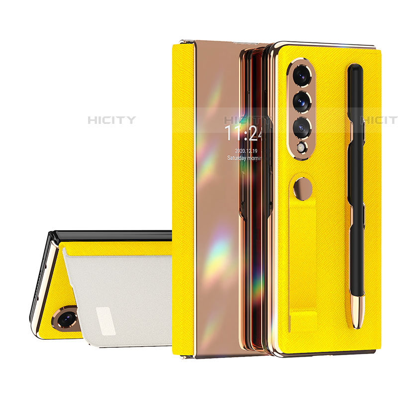 Coque Luxe Cuir et Plastique Housse Etui Mat C07 pour Samsung Galaxy Z Fold4 5G Jaune Plus